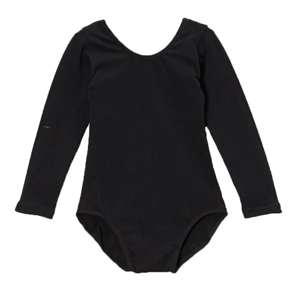 Big Girls Black Long Sleeve Cotton Spandex Gym Dance Leotard 7-10 - SophiasStyle.com